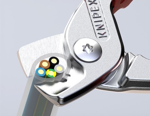 Kompaktowe nożyce do kabliKNIPEX StepCut 160 mm – lekkie i trwałe narzędzie dla elektryka.