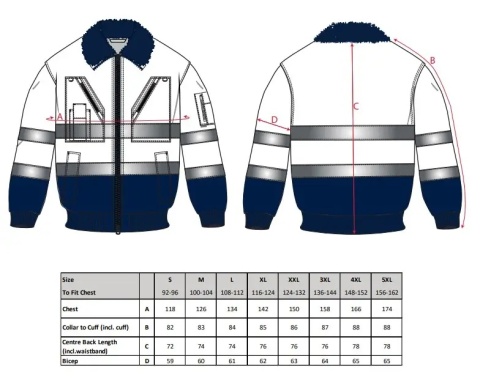 Tabela rozmiarów  XL Kurtka Pilot 3w1