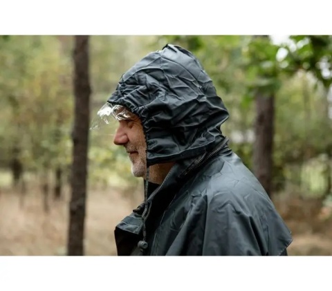 Kurtka przeciwdeszczowa NEO TOOLS z kapturem i zapięciem na suwak.