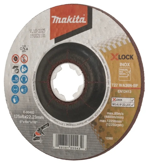 Makita X-LOCK 125 × 6 mm – szybka wymiana bez klucza.