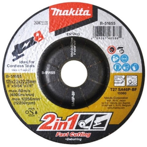 Makita B-51655 – tarcza szlifierska 125 mm 2 w 1 do metalu i INOX.