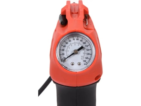 YT-82895 to kompaktowa pompka 18V z precyzyjnym manometrem i elastycznym wężem 50 cm do pompowania opon i akcesoriów.