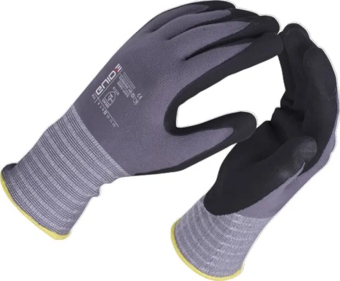 Powłoka nitrylowa microfoam zwiększa przyczepność w suchych warunkach,mankiet dzianinowy zapobiega zsuwaniu.